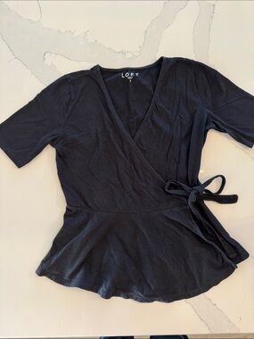 LOFT Black Wrap Peplum Top with Side Tie